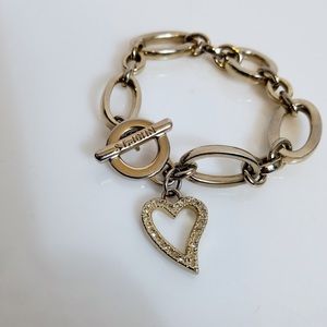 St. John Silver Heart Charm Toggle Bracelet